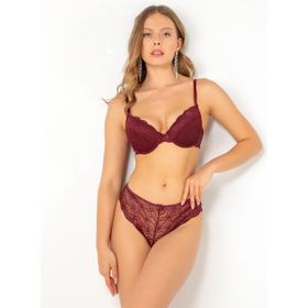 Miorre Push-Up Dolgulu Dantel Bordo Sütyen Takım