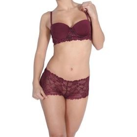Miorre Push-Up Dolgulu Dantel Detaylı Straplez Bordo Sütyen Takım