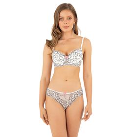 Miorre Push-Up Dolgulu Dantel Ekru Sütyen Takım