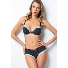 Miorre Push-Up Dolgulu Puantiyeli Siyah Sütyen Takım