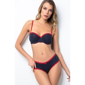 Miorre Push-Up Dolgulu Straplez Puantiyeli Lacivert Sütyen Takım
