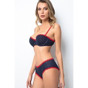 Miorre Push-Up Dolgulu Straplez Puantiyeli Lacivert Sütyen Takım