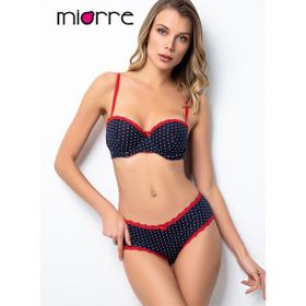 Miorre Push-Up Dolgulu Straplez Puantiyeli Lacivert Sütyen Takım
