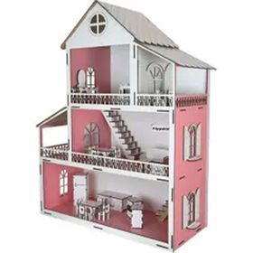 Mippukid Ahşap Mobilyalı Üç Katlı Pembe Oyun Evi