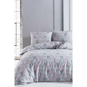 Mira Home 100x100 cm Pamuklu Romantik Gri Çift Kişilik Nevresim Takımı