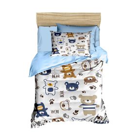 Mira Home Bear Toy Blue Dijital Baskılı 3D Pamuklu Yenidoğan Bebek Nevresim Takımı