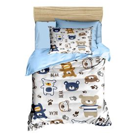 Mira Home Bear Toy Blue Dijital Baskılı 3D Pamuklu Yenidoğan Bebek Nevresim Takımı