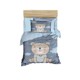 Mira Home Blue Bear Dijital Baskılı 3D Pamuklu Yenidoğan Bebek Nevresim Takımı