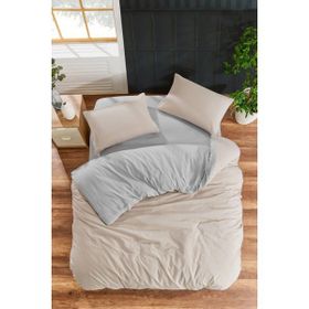 Mira Home Four Season Bej Gri 100x100 cm Pamuklu Çift Kişilik Lastikli Çarşaflı Nevresim Takımı