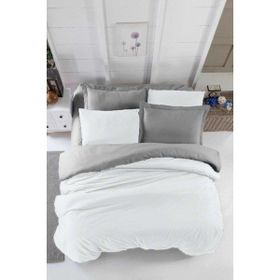 Mira Home Four Season Beyaz Gri Pamuklu Çift Kişilik Lastikli Çarşaflı Nevresim Takımı