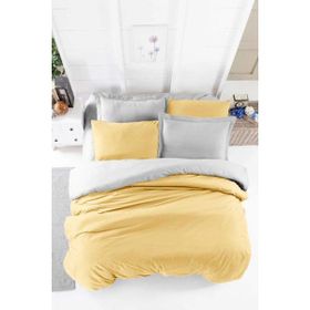 Mira Home Four Season Hardal Gri 100x100 cm Pamuklu Çift Kişilik Lastikli Çarşaflı Nevresim Takımı