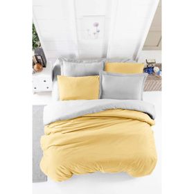 Mira Home Four Season Hardal Gri 100x100 cm Pamuklu Çift Kişilik Lastikli Çarşaflı Nevresim Takımı