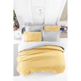 Mira Home Four Season Hardal Gri 100x100 cm Pamuklu Çift Kişilik Lastikli Çarşaflı Nevresim Takımı