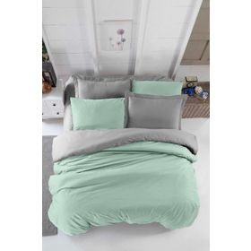 Mira Home Four Season Mint Gri 100x100 cm Çift Kişilik Lastikli Pamuklu Çarşaflı Nevresim Takımı