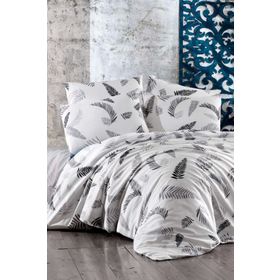 Mira Home Gray Leaf Çift Kişilik Lastikli Çarşaflı Pamuklu Nevresim Takımı