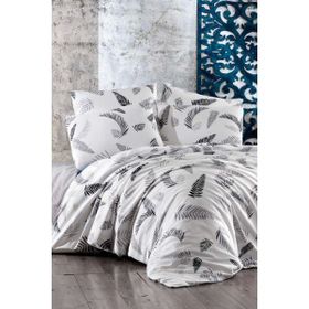 Mira Home Gray Leaf Çift Kişilik Lastikli Çarşaflı Pamuklu Nevresim Takımı