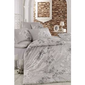 Mira Home Gümüş Çiçek Pamuklu Çift Kişilik Nevresim Takımı