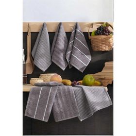 Mira Home Luna 6'lı 30x50 cm %100 Pamuklu Antrasit Naturel Mutfak Havlu Seti