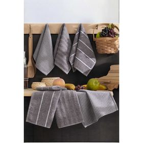 Mira Home Luna 6'lı 30x50 cm %100 Pamuklu Antrasit Naturel Mutfak Havlu Seti