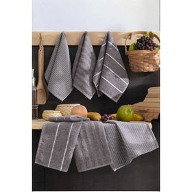 Mira Home Luna 6'lı 30x50 cm %100 Pamuklu Antrasit Naturel Mutfak Havlu Seti