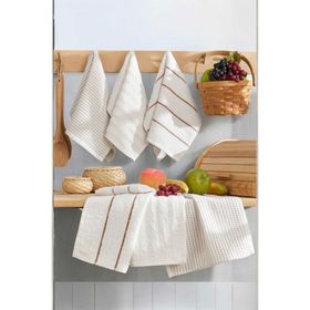 Mira Home Luna 6'lı 30x50 cm %100 Pamuklu Krem Naturel Mutfak Havlu Seti