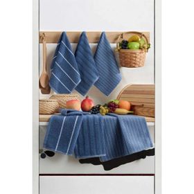 Mira Home Luna 6'lı 30x50 cm %100 Pamuklu Lacivert Naturel Mutfak Havlu Seti