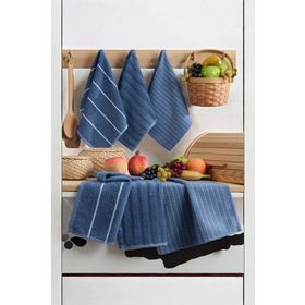 Mira Home Luna 6'lı 30x50 cm %100 Pamuklu Lacivert Naturel Mutfak Havlu Seti