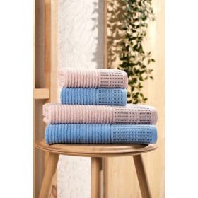 Mira Home Marena Mavi-Pudra %100 Pamuklu 4 Parça Büyük Boy Banyo Havlu Takımı