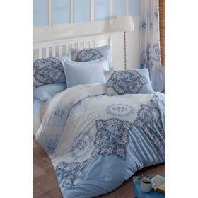 Mira Home Şimal Mavi 100x100 cm Çift Kişilik Ranforce Pamuklu Nevresim Takımı