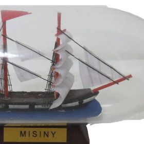Misiny Ahşap Altlık Cam Şişe İçerisinde 16.5 cm Gemi Maketi