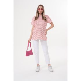 Miss Dünya Lissa Bisiklet Yaka Kısa Kol Çizgili Hamile ve Lohusa T-shirt