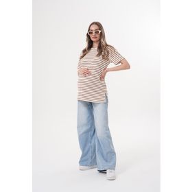Miss Dünya Lissa Bisiklet Yaka Kısa Kol Çizgili Hamile ve Lohusa T-shirt