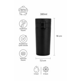 MİSSCAFE Snape Filtreli Çift Katmanlı Mug Mat Siyah 380 ml Termos Bardak
