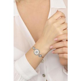 Mistik Silver 3 Gözlü Turkuaz Nazar Boncuğu Gümüş Bileklik