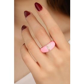 Mistik Silver Açık Pembe Mineli Gümüş Harf Yüzük