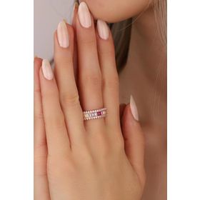 Mistik Silver Açık Renkli Baget Taşlı Gümüş Yüzük