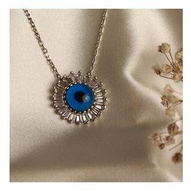 Mistik Silver Baget Taşlı Göz Gümüş Kolye