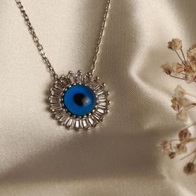 Mistik Silver Baget Taşlı Göz Gümüş Kolye
