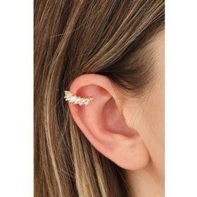 Mistik Silver Beyaz Baget Taşlı Gümüş Kıkırdak Küpe