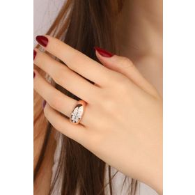 Mistik Silver Beyaz Baget Taşlı Gümüş Papatya Yüzük