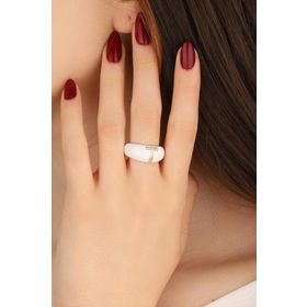 Mistik Silver Beyaz Mineli Gümüş Harf Yüzük