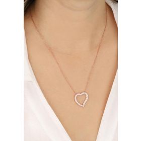 Mistik Silver Beyaz Taşlı Büyük Kalpli Gümüş Kolye