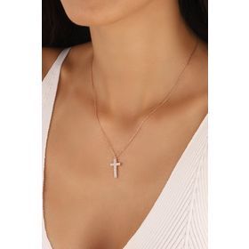 Mistik Silver Beyaz Taşlı Gümüş Haç Kolye