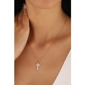 Mistik Silver Beyaz Taşlı Gümüş Haç Kolye