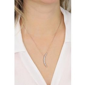 Mistik Silver Beyaz Taşlı İnce Ay Gümüş Kolye