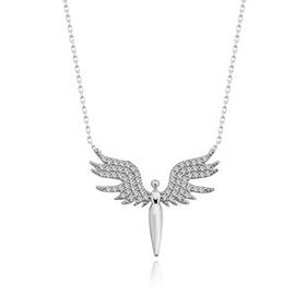 Mistik Silver Beyaz Taşlı Melek Gümüş Kolye