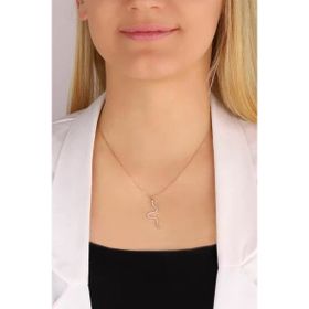 Mistik Silver Beyaz Taşlı Yılan Gümüş Kolye