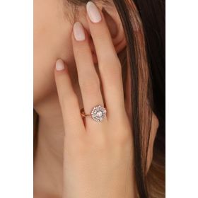 Mistik Silver Beyaz Taşlı Yonca Gümüş Yüzük