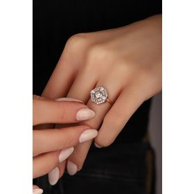 Mistik Silver Beyaz Taşlı Yonca Gümüş Yüzük