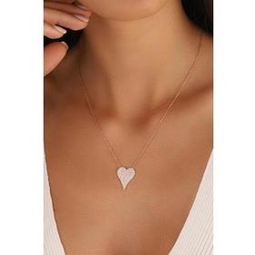 Mistik Silver Beyaz Zirkon Taşlı Büyük Kalp Gümüş Kolye